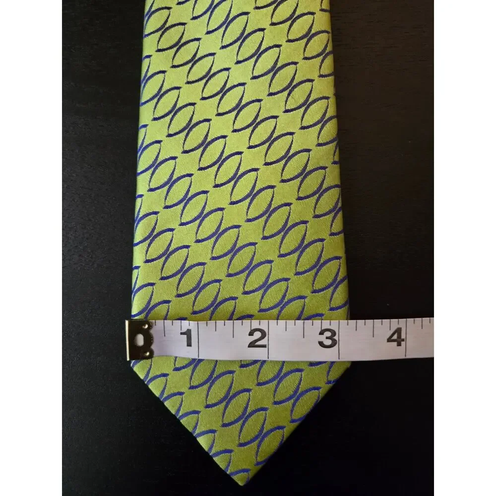 Ted Baker Men's Silk Geometric Print Neck Tie Green Blue Diagonal Chartreuse